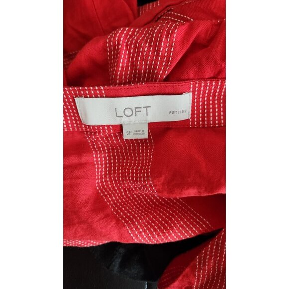 LOFT stripe Bright Red Wrapped Flare Sleeves Top Petite S - Picture 7 of 7